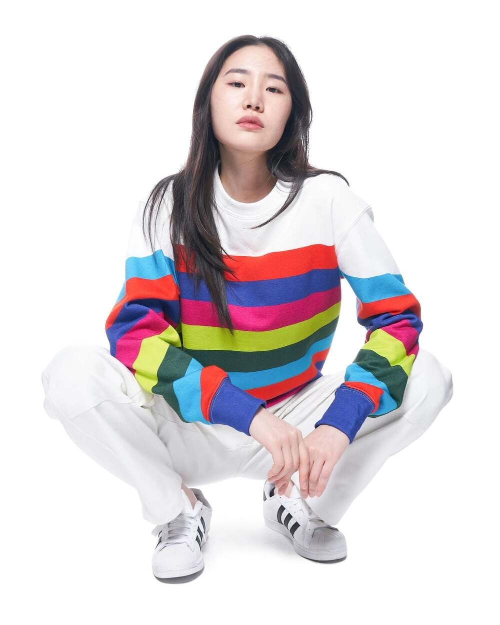 THE KIT. JJ Crew Neck Sweatshirt in Confetti Stripe Size Small